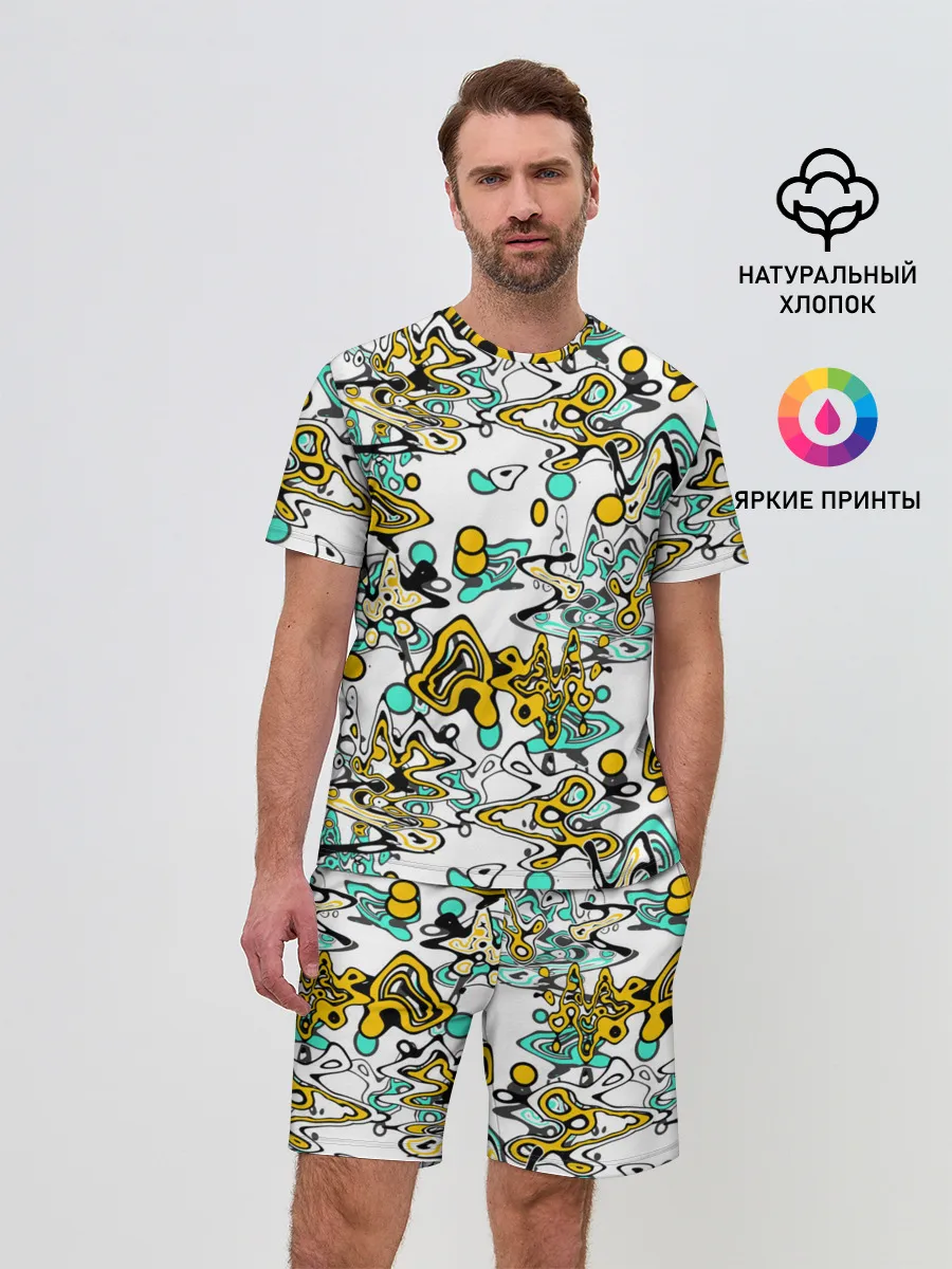 Мужской костюм с шортами / Бирюзово-желтый узор