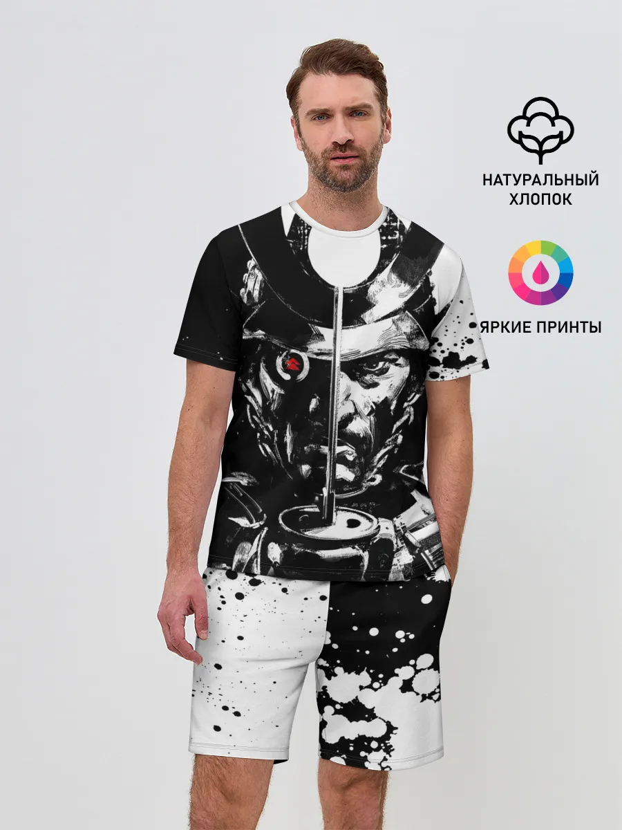 Мужской костюм с шортами / Самурай | ЧБ | Лого