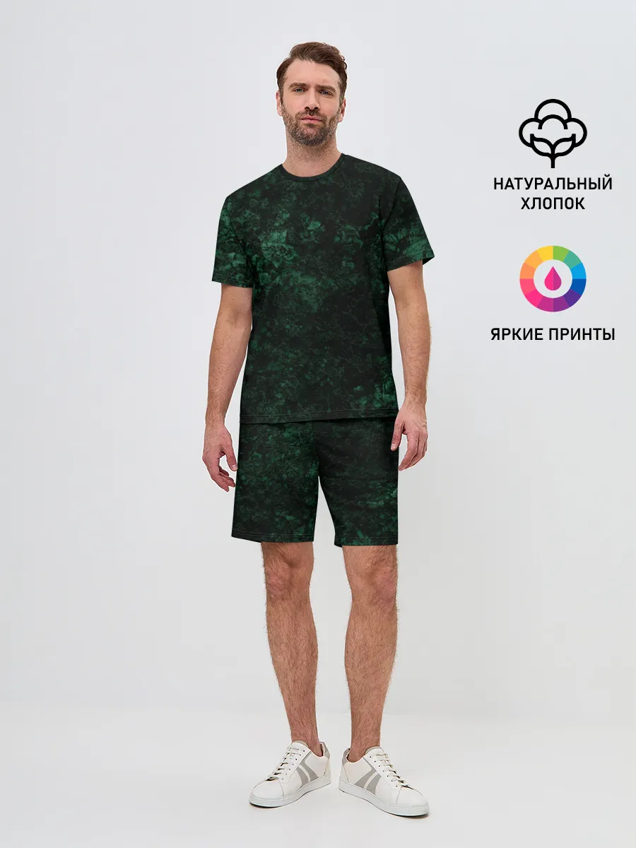 Мужской костюм с шортами / Темно-зеленый мраморный узор