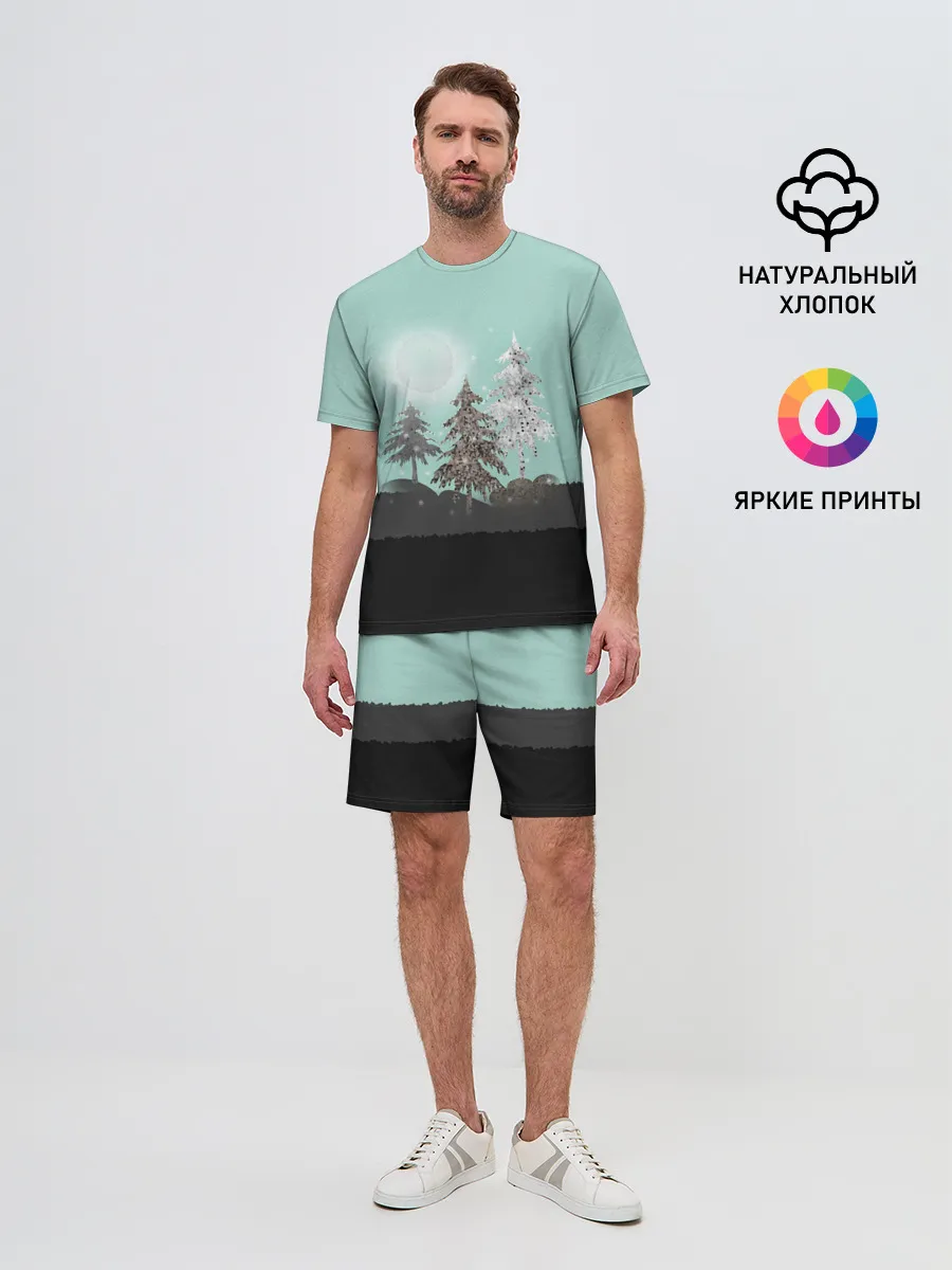 Мужской костюм с шортами / Лес. Мозаичный узор