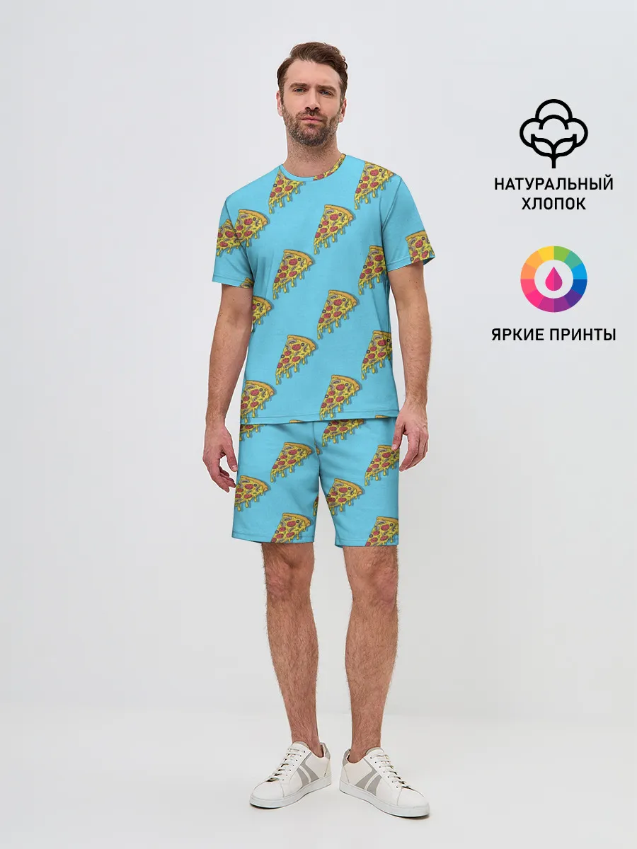 Мужской костюм с шортами / Пицца паттерн на голубом