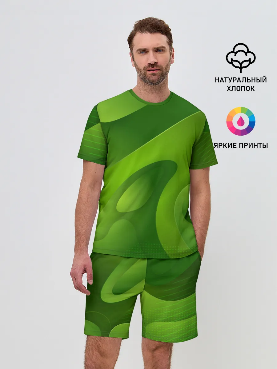 Мужской костюм с шортами / 3d Green abstract