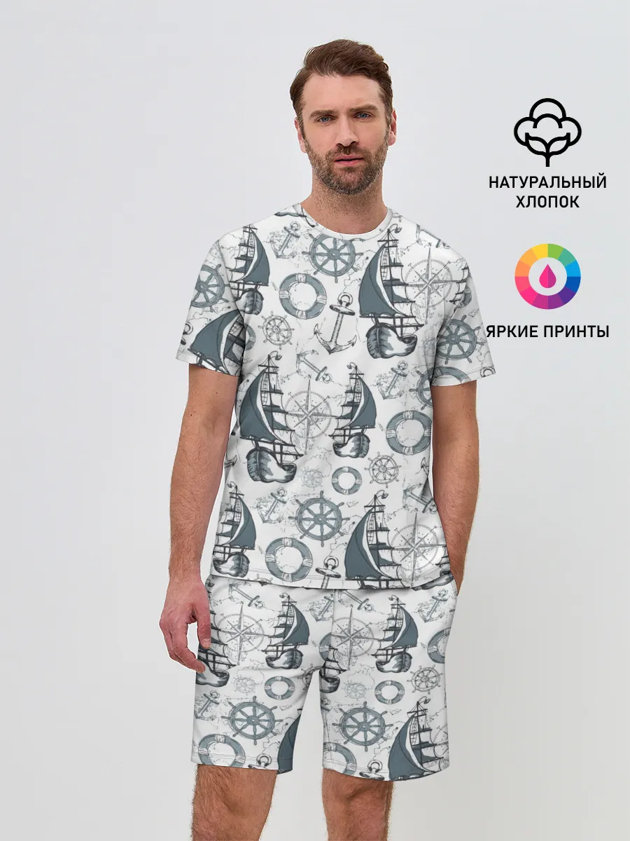Мужской костюм с шортами / Морской узор Nautical Pattern