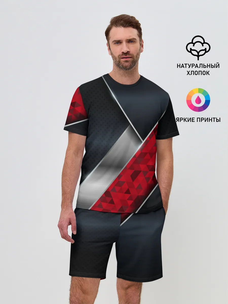 Мужской костюм с шортами / 3D BLACK AND RED METAL