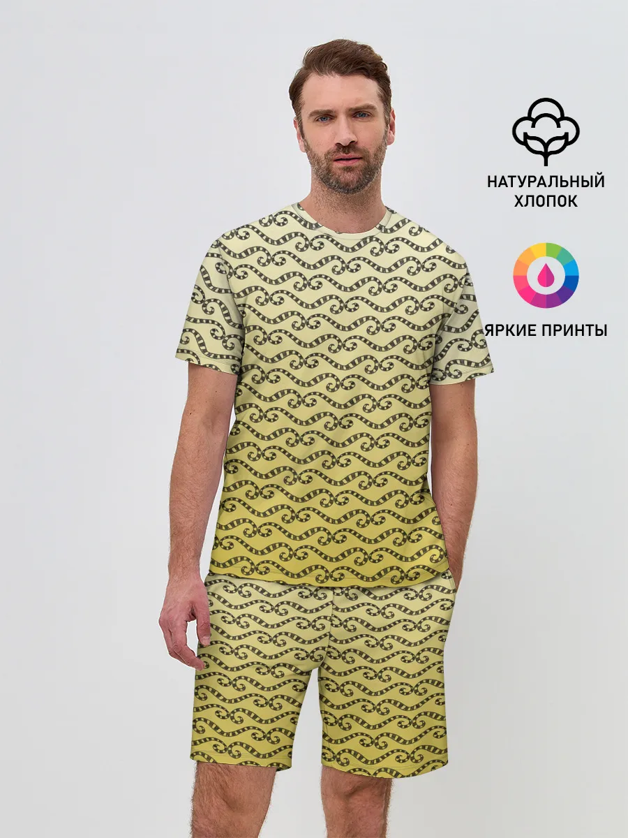 Мужской костюм с шортами / рисованный узор усы червячки