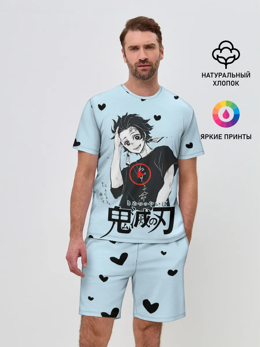 Мужской костюм с шортами / Танджиро Камадо черные сердечки