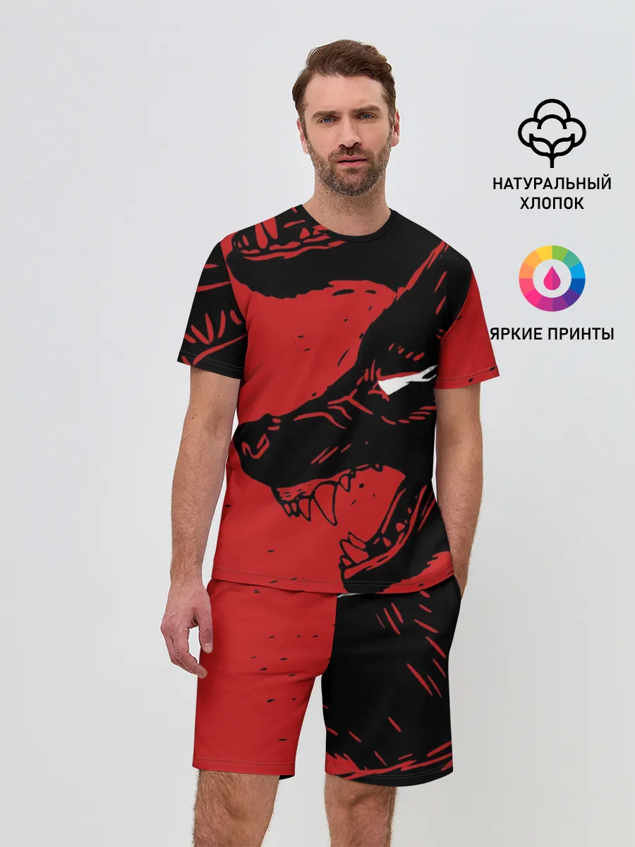 Мужской костюм с шортами / Красный волк 3D