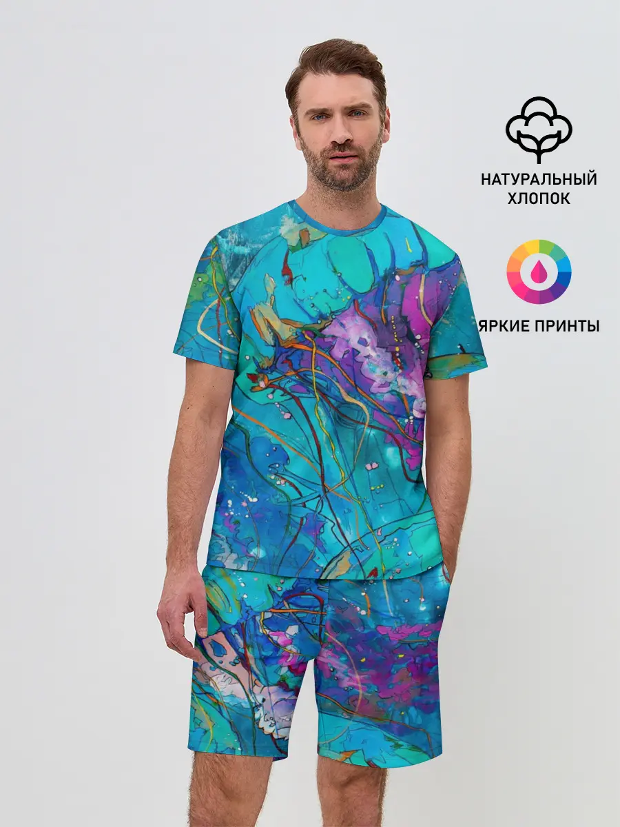 Мужской костюм с шортами / Красочная медуза