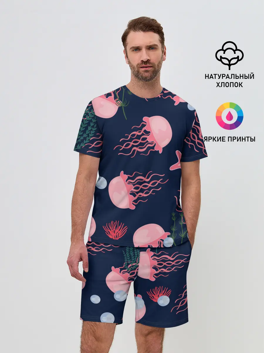 Мужской костюм с шортами / розовые медузы