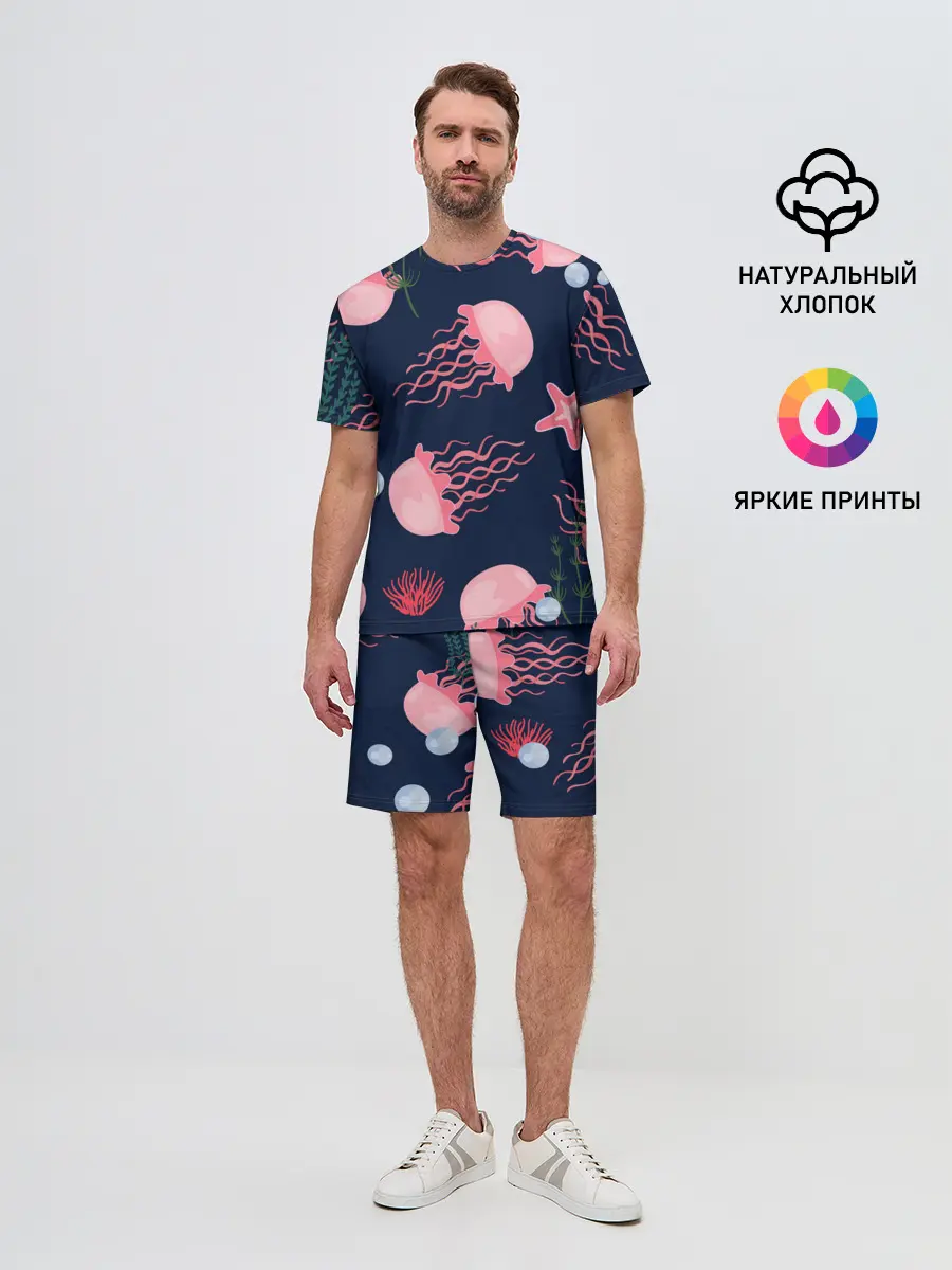 Мужской костюм с шортами / розовые медузы