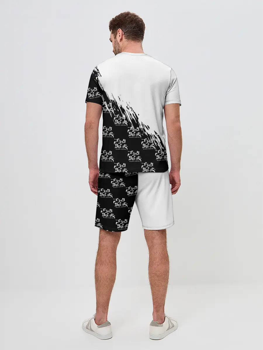 Мужской костюм с шортами / Чёрный клевер черно-белый разрыв
