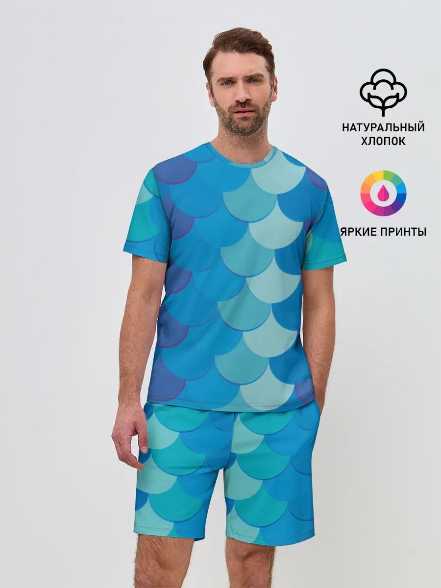 Мужской костюм с шортами / Синяя чешуя рыбы