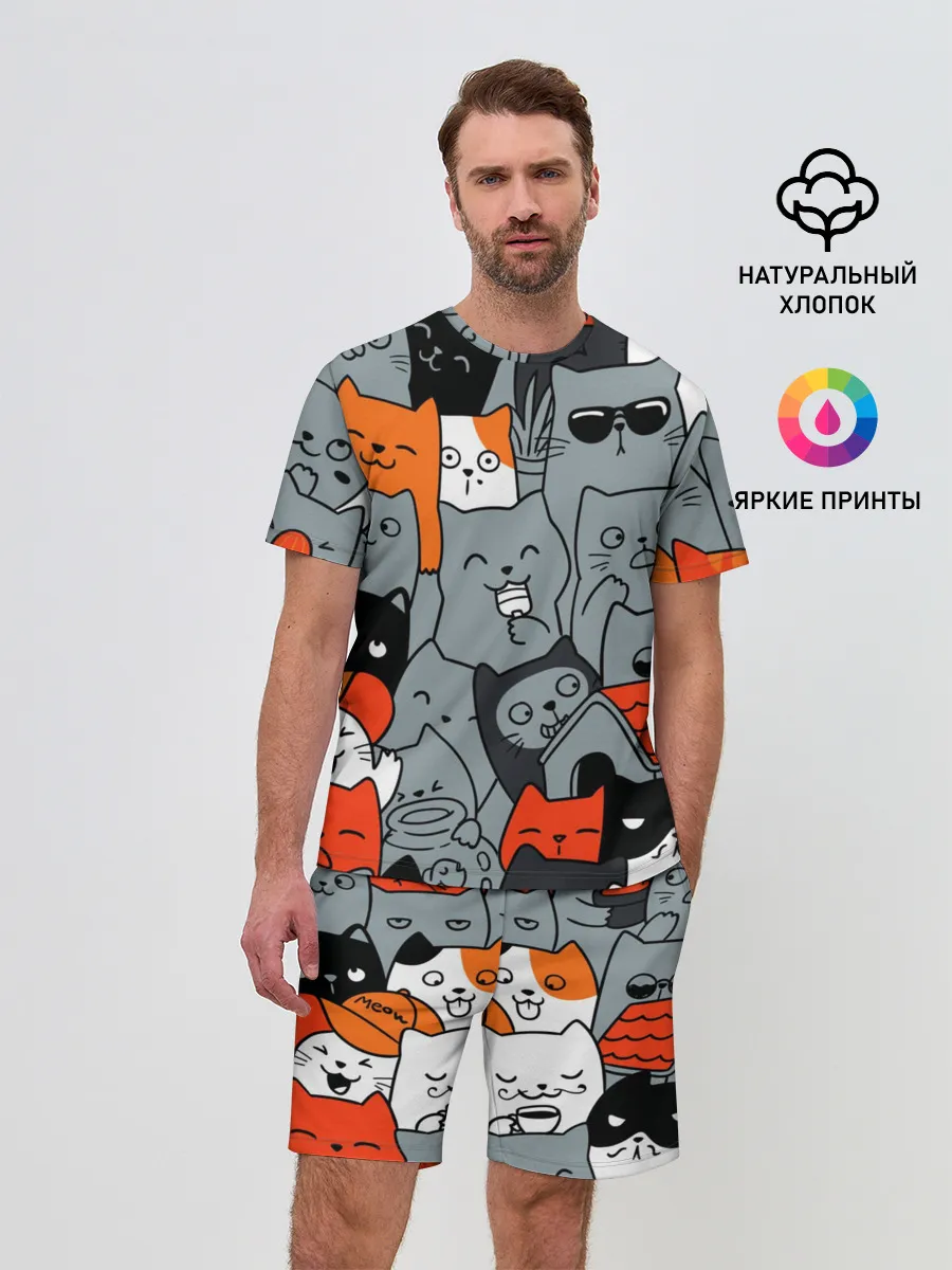 Мужской костюм с шортами / Разноцветные коты