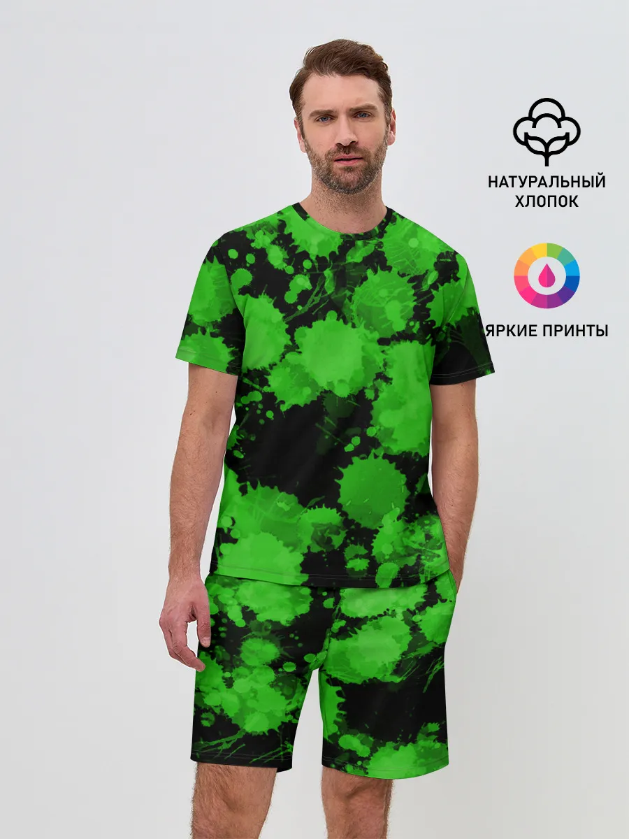 Мужской костюм с шортами / Зеленые Кляксы