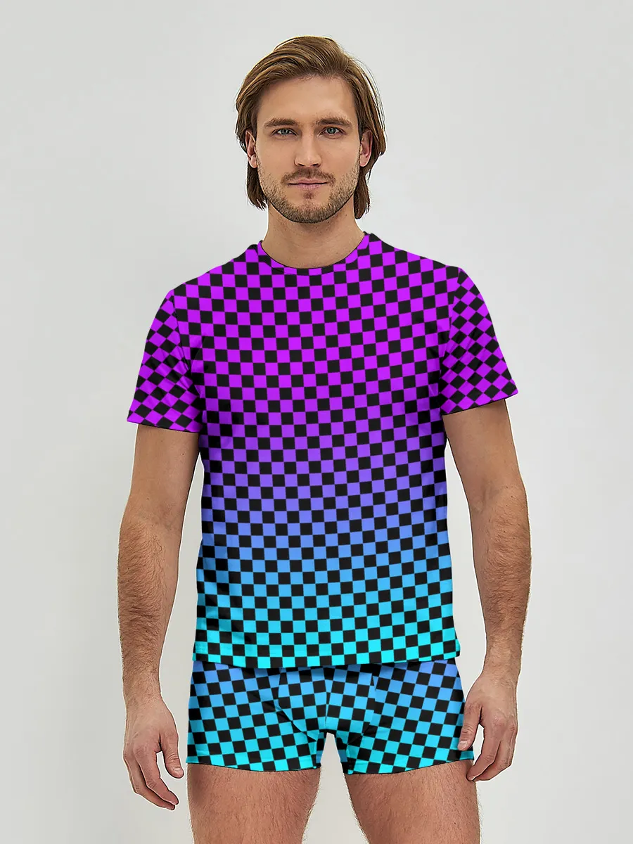 Мужские трусы с футболкой / НЕОНОВАЯ ШАХМАТКА