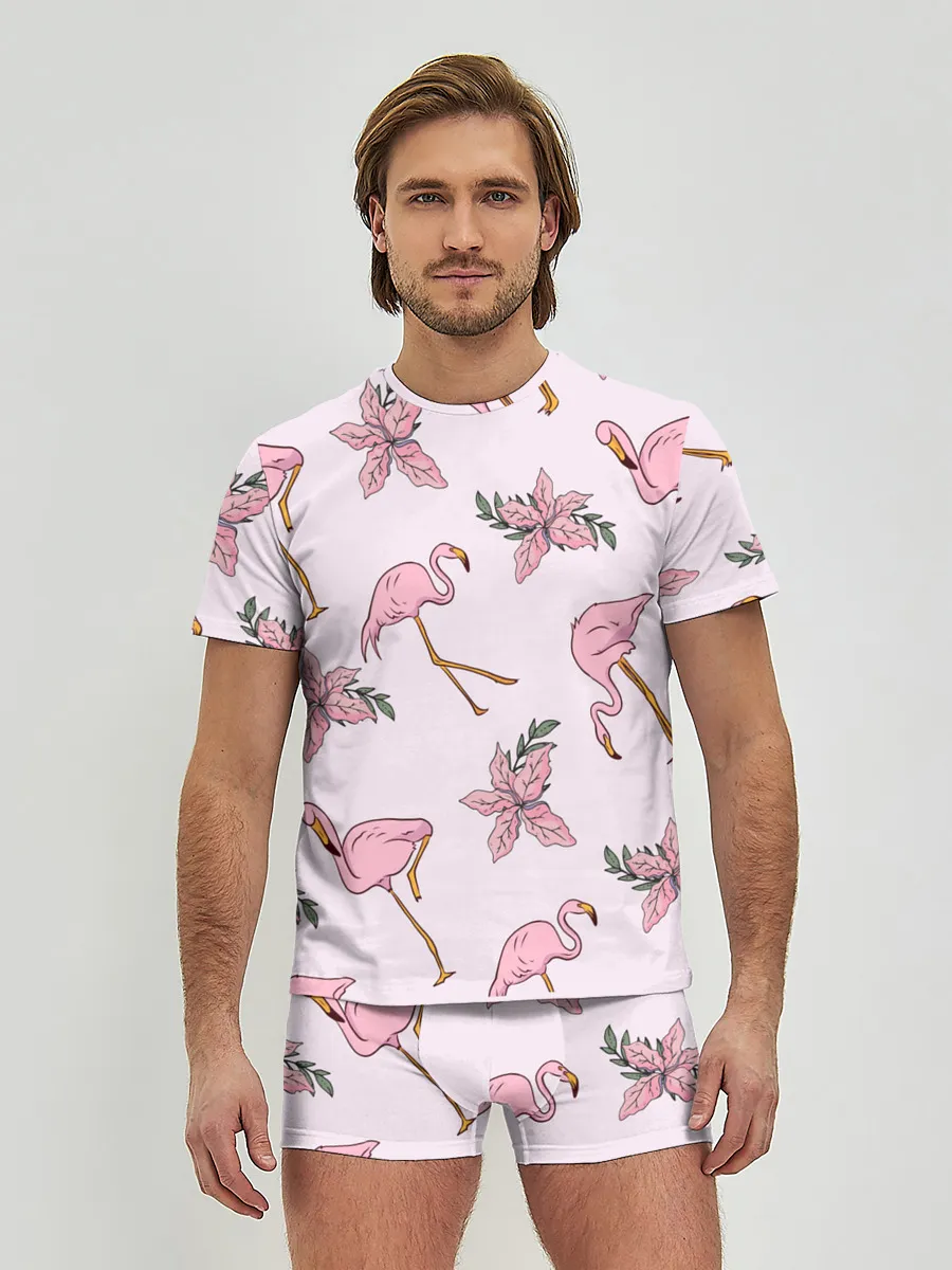 Мужские трусы с футболкой / Розовый фламинго