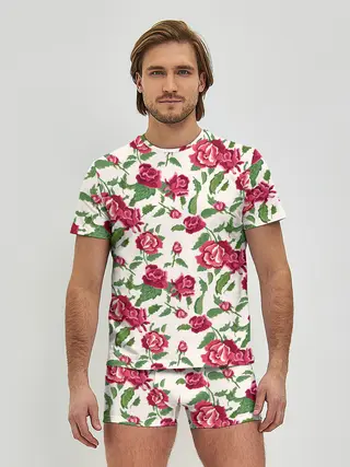 Мужские трусы с футболкой / Цветочный узор