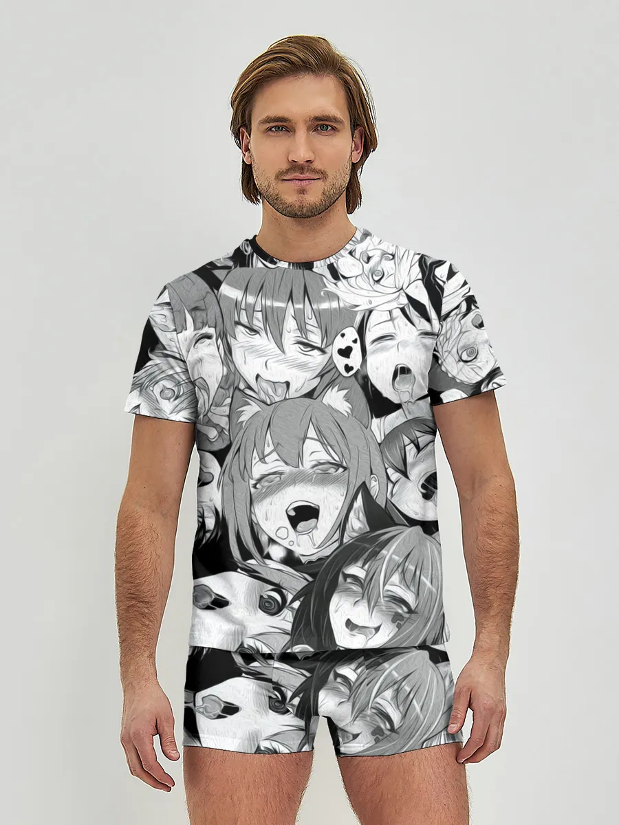 Мужские трусы с футболкой / AHEGAO monochrome