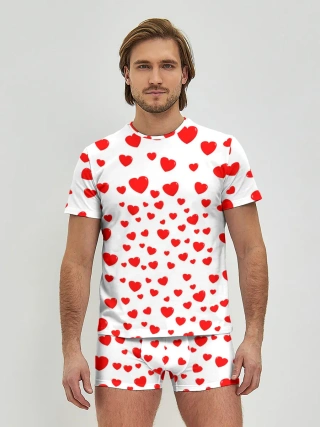 Мужские трусы с футболкой / Сердечки