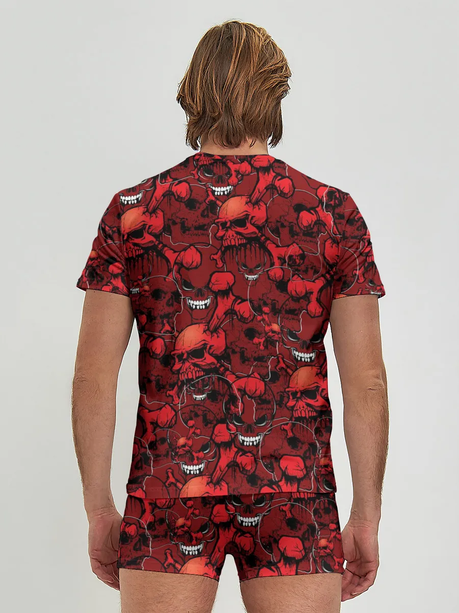 Мужские трусы с футболкой / Красный череп