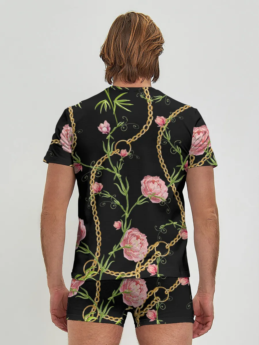 Мужские трусы с футболкой / Золотая цепь и розы