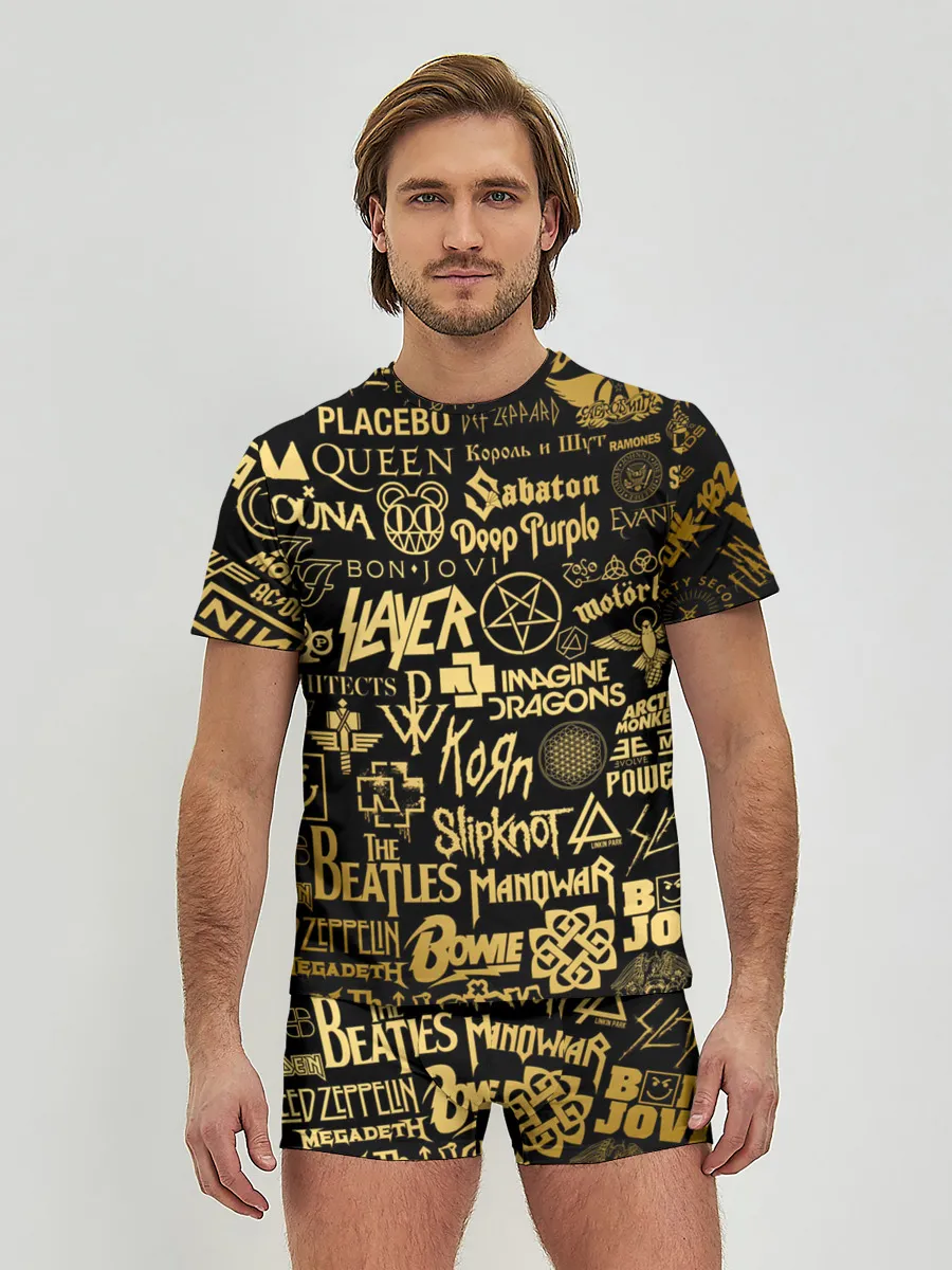 Мужские трусы с футболкой / ЛОГОТИПЫ РОК ГРУПП GOLD
