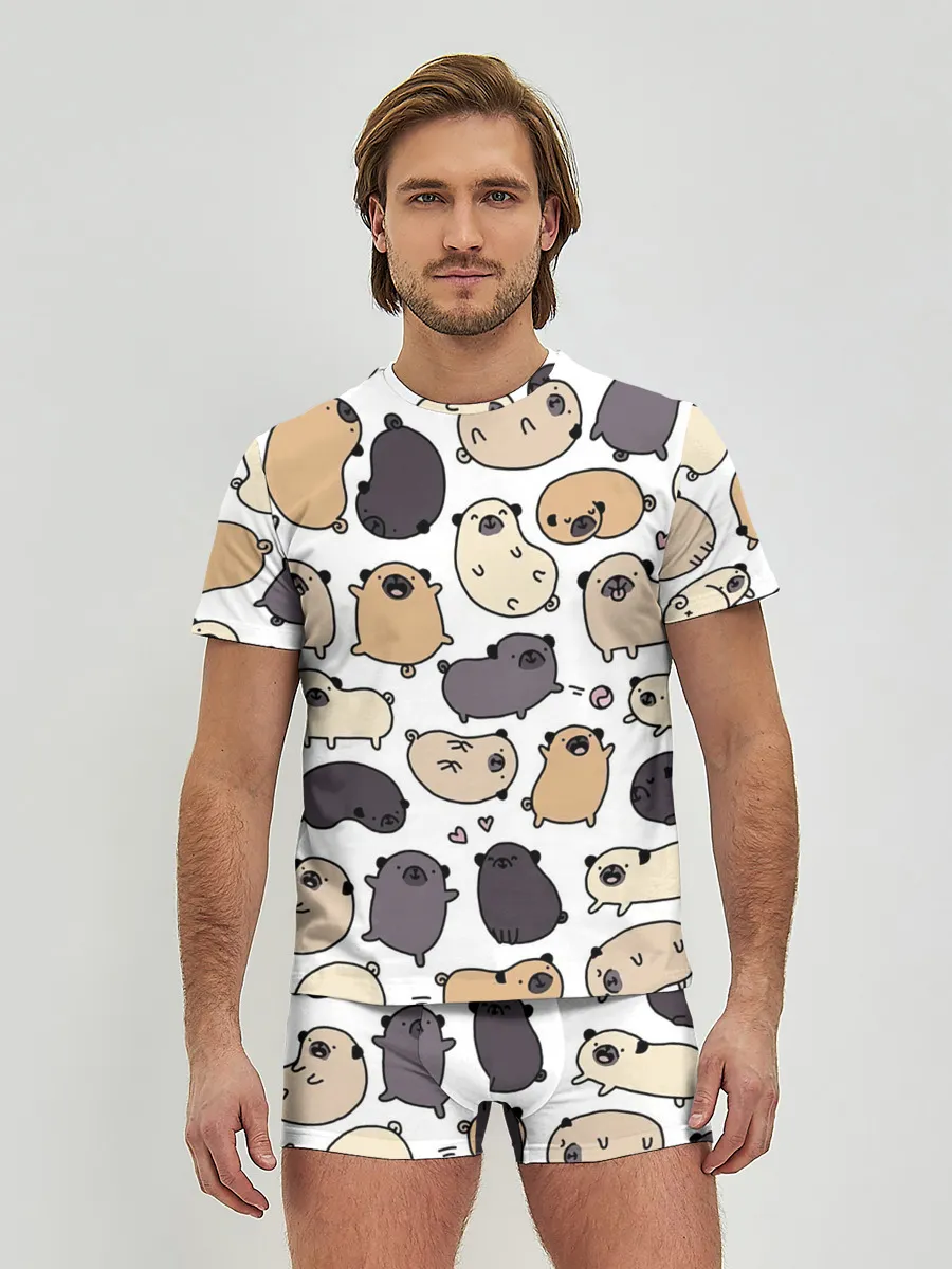 Мужские трусы с футболкой / Милые мопсы