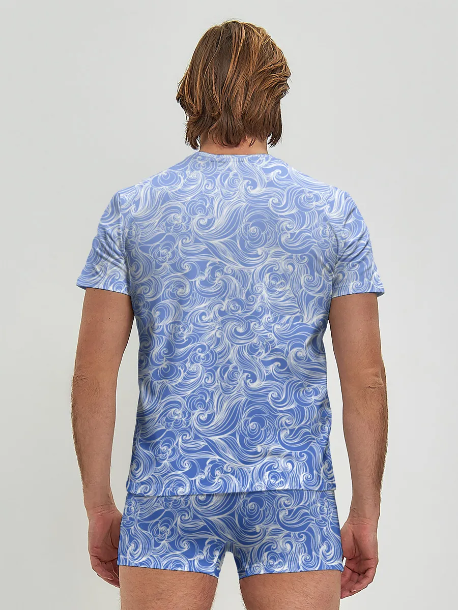 Мужские трусы с футболкой / Волны на голубом фоне