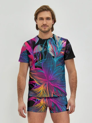 Мужские трусы с футболкой / Flowers | Неон