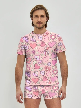 Мужские трусы с футболкой / Сердечки разные