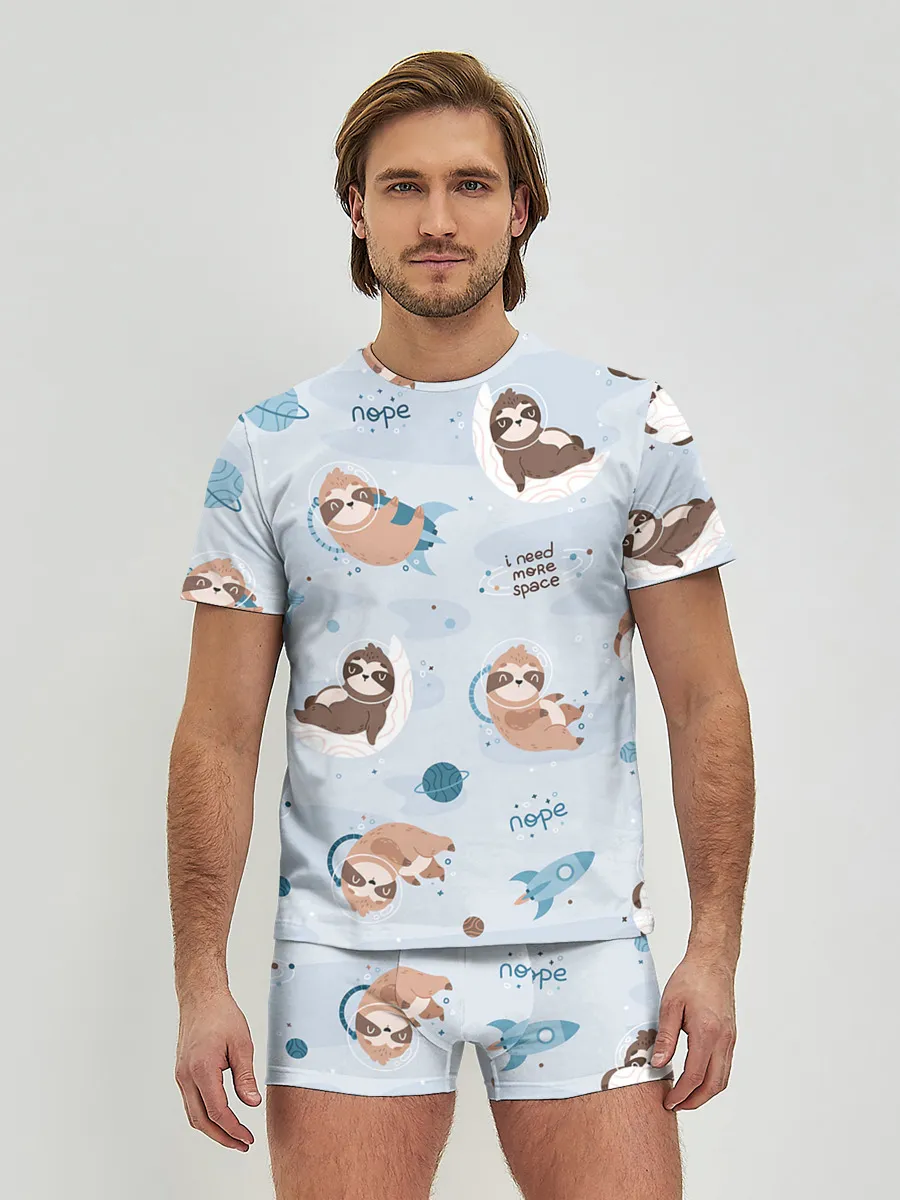 Мужские трусы с футболкой / Паттерн ленивец космос полет