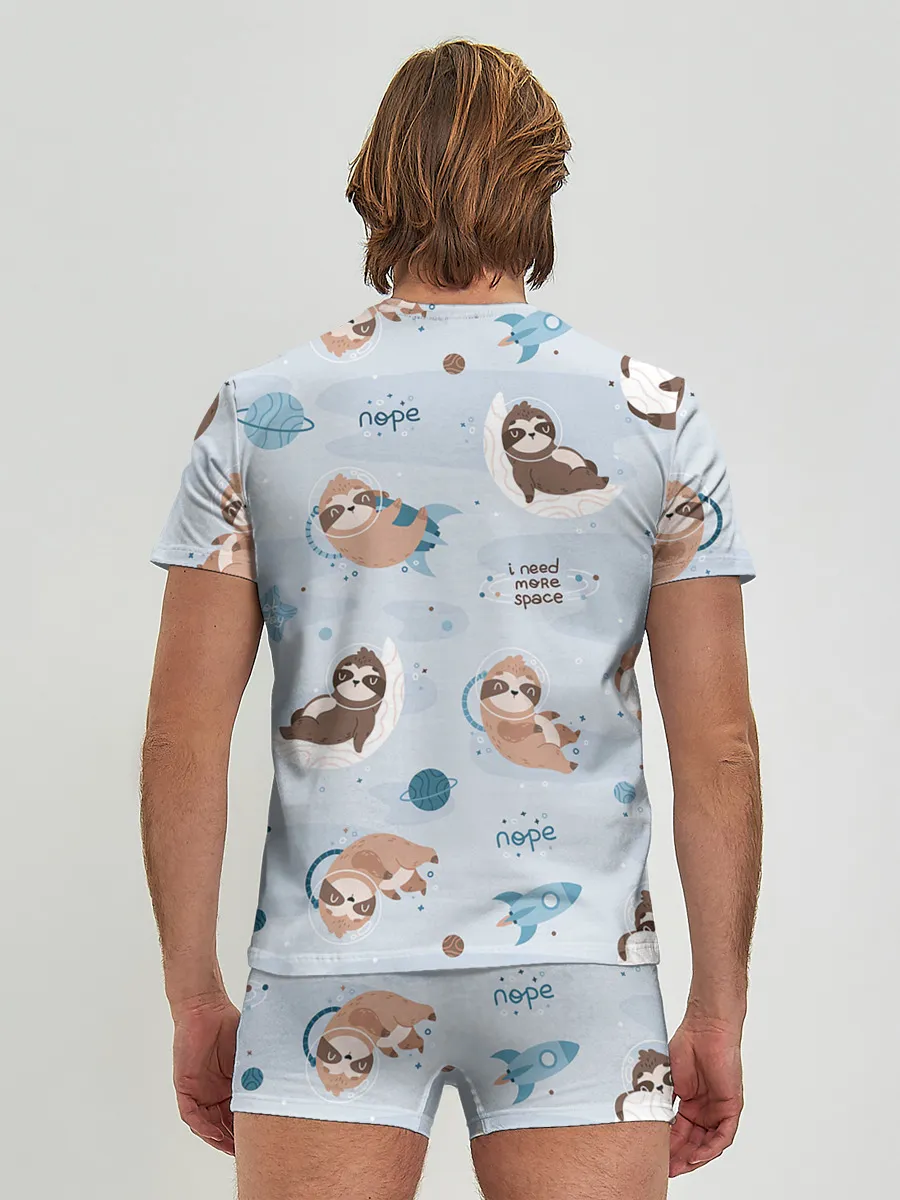 Мужские трусы с футболкой / Паттерн ленивец космос полет