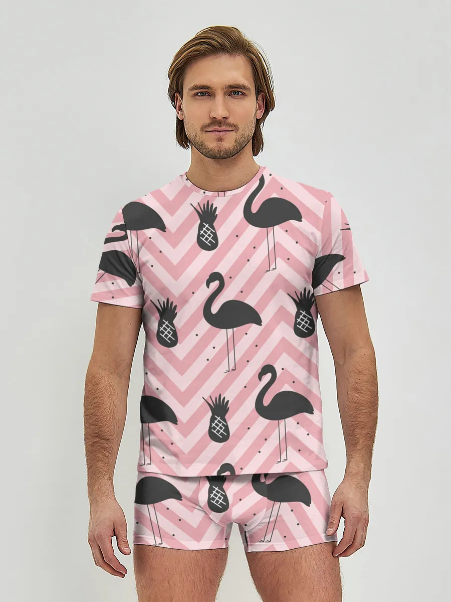 Мужские трусы с футболкой / Черный фламинго