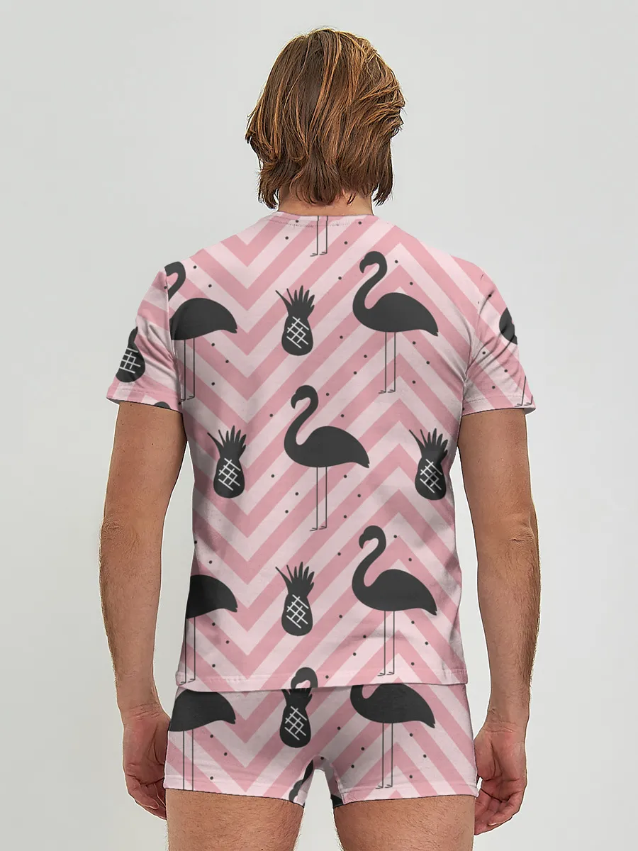 Мужские трусы с футболкой / Черный фламинго