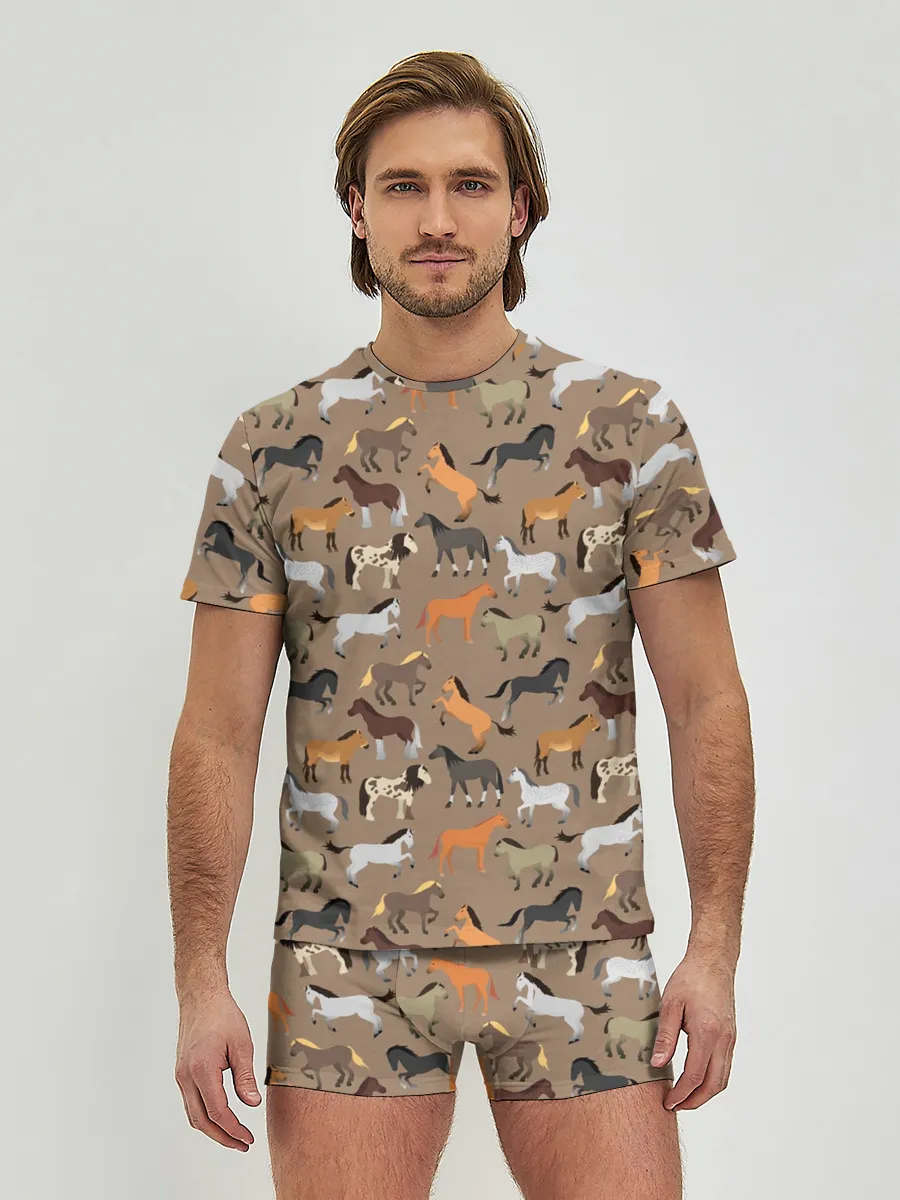 Мужские трусы с футболкой / кони-лошади