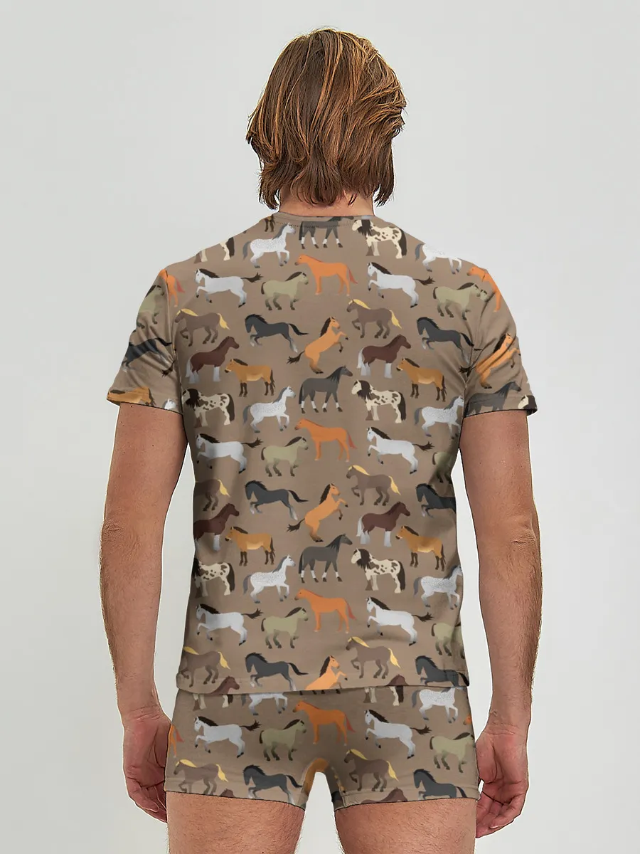 Мужские трусы с футболкой / кони-лошади