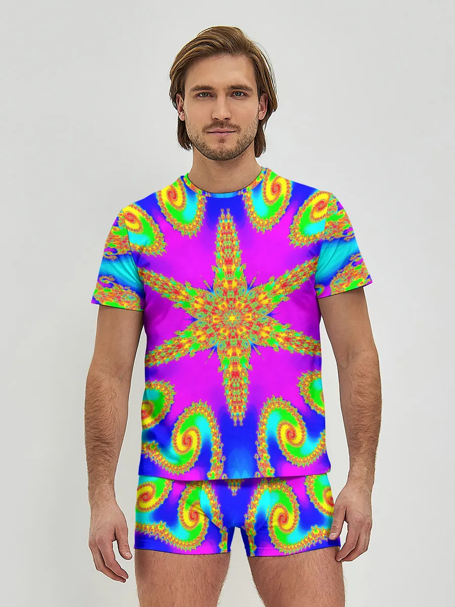 Мужские трусы с футболкой / Неоновый фрактал