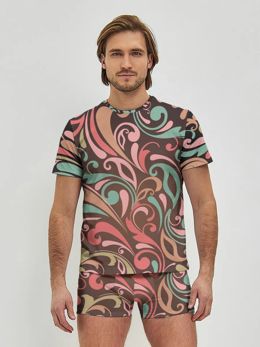 Мужские трусы с футболкой / Узор хохломы