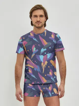 Мужские трусы с футболкой / Райские попугаи