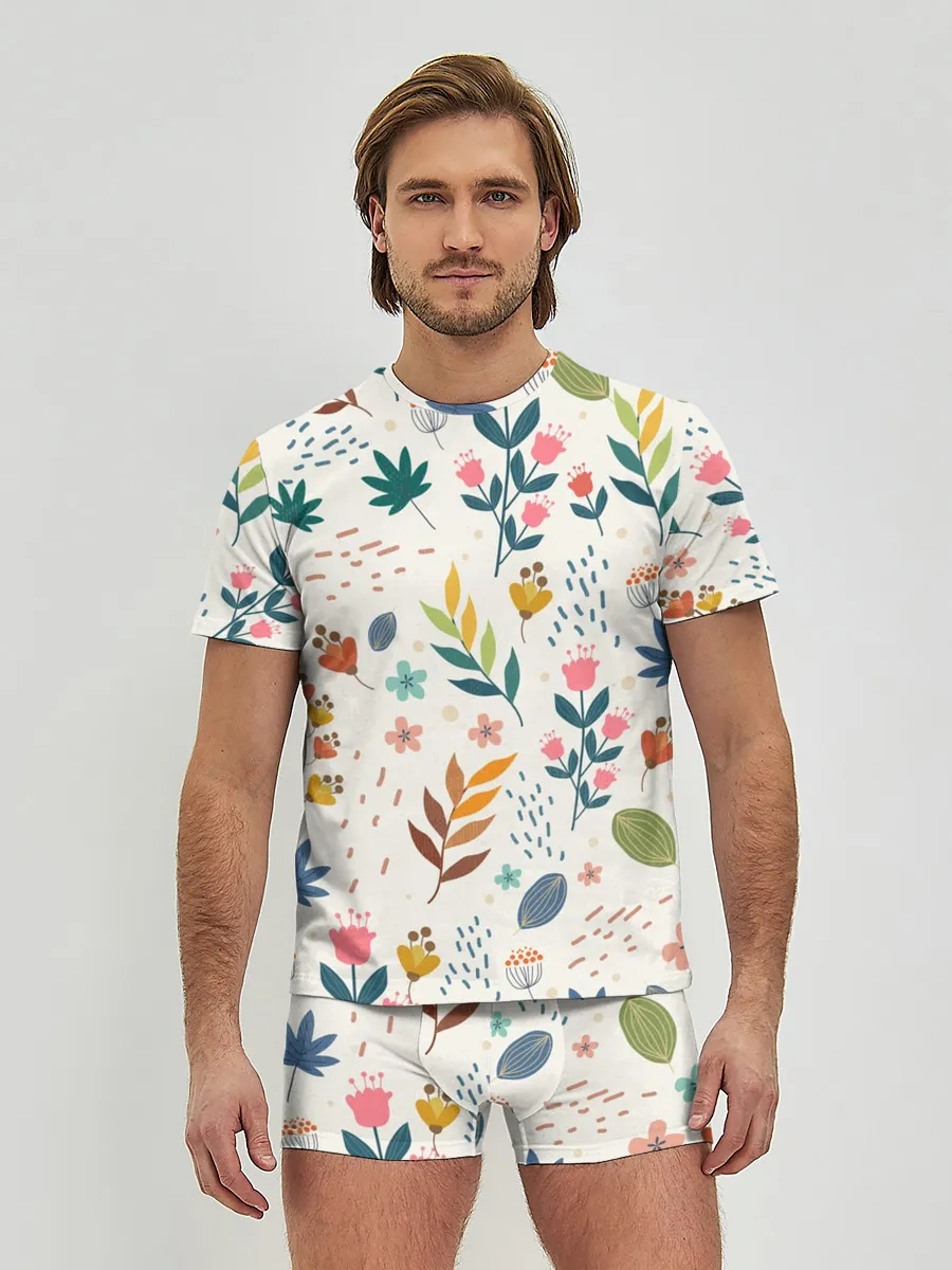Мужские трусы с футболкой / Цветочный орнамент