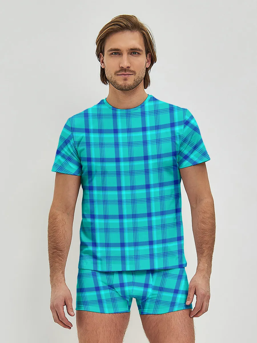 Мужские трусы с футболкой / Голубая клеточка