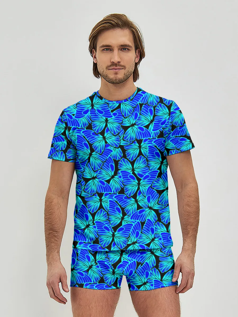 Мужские трусы с футболкой / Голубые бабочки