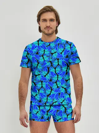 Мужские трусы с футболкой / Голубые бабочки