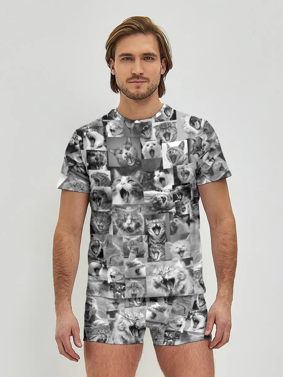 Мужские трусы с футболкой / Неко ахегао чб