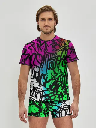 Мужские трусы с футболкой / Стена граффити