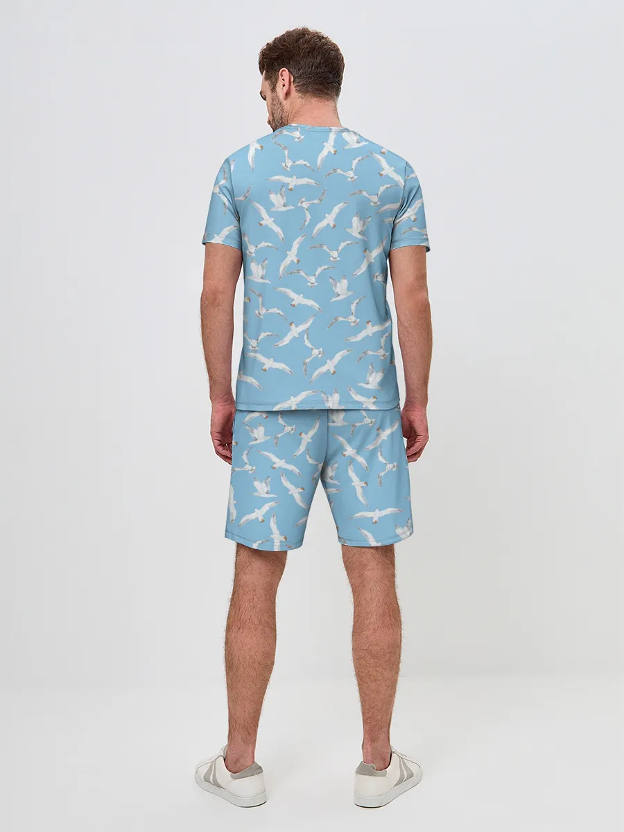 Мужской костюм с шортами / Чайки в небе паттерн