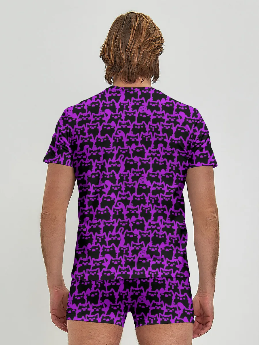 Мужские трусы с футболкой / Неоновые коты