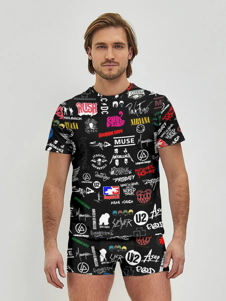 Мужские трусы с футболкой / ЛОГОТИПЫ РОК ГРУПП | PATTERN