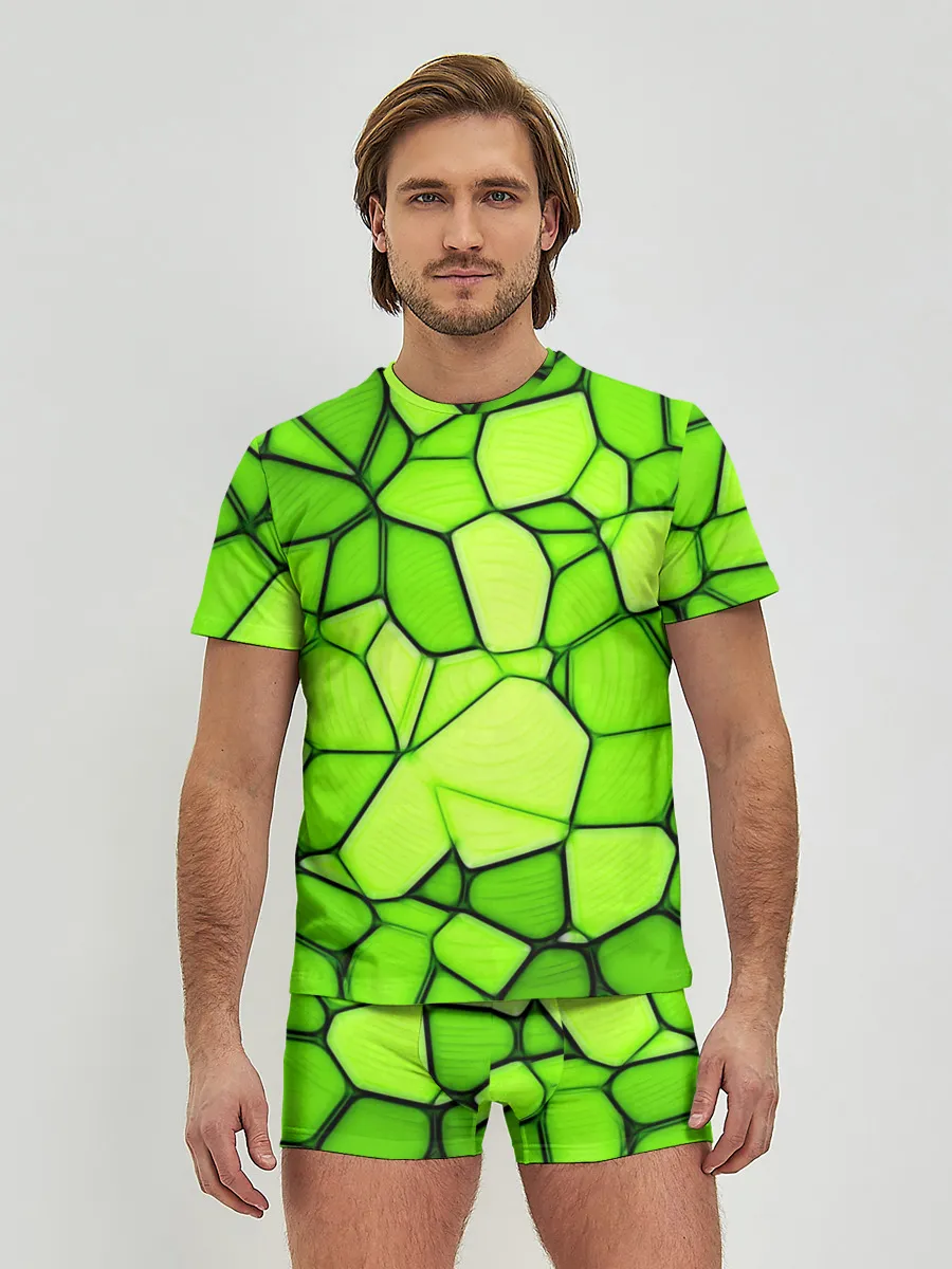 Мужские трусы с футболкой / Зеленая мозаика