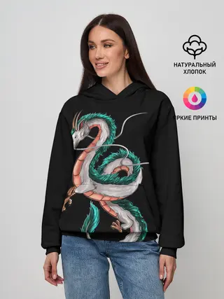 Женское худи / Дракон Хаку на черном фоне